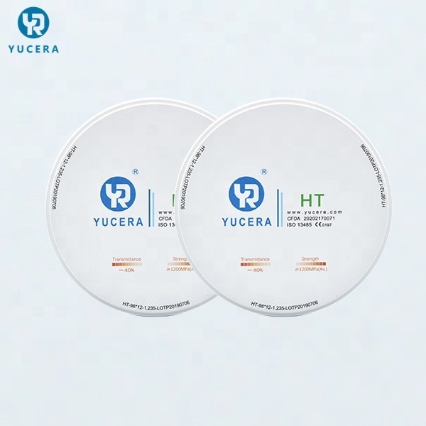 YUCERA 98mm HT عالية الشفافية مواد طب الأسنان Cad Cam الشركة المصنعة لمختبر الأسنان المواد الاستهلاكية كتلة الزركونيا سعر المصنع