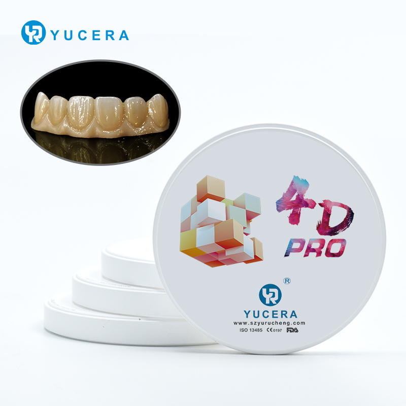 43%-57% شفافية 700-1200 ميجا باسكال قوة الانحناء YUCERA Dental نظام 98mm مفتوح CAD/CAM 4D Pro متعدد الطبقات كتلة الزركونيا