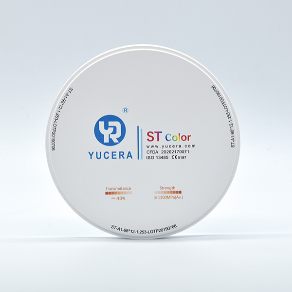 قرص زركونيا للأسنان 98 مم - YUCERA ST-Color عالي الشفافية (43%) وقوة عالية (1100 ميجا باسكال)